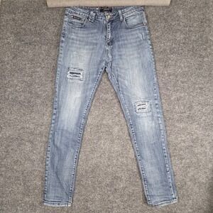 Philipp Plein Homme Distressed Slim Fit Jeans Mens 32 Light Wash Designer Denim